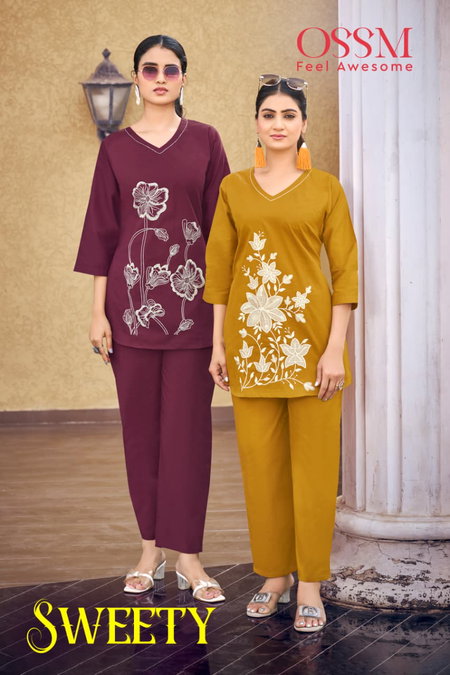 Sweety By Ossm Dhabu Cotton Embroidery Ladies Co Ord Set Wholesale Market In Surat
